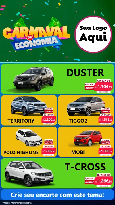 Modelo de TV para TV Vertical com o tema Carnaval da Economia para Concessionaria de Carros