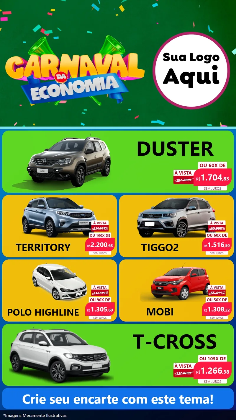 Modelo de TV para TV Vertical com o tema Carnaval da Economia para Concessionaria de Carros