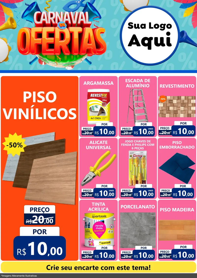Modelo de Encarte para Encarte A4 Vertical com o tema Carnaval de Ofertas para Material para Construção