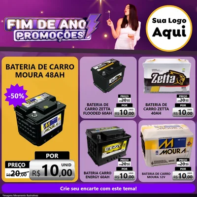 Modelo de Rede Social para Feed Facebook com o tema Fim de Ano Promoções para Baterias Elétricas