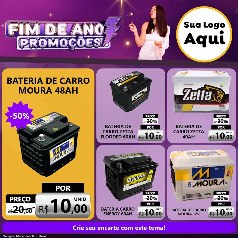 Modelo de Rede Social para Feed Facebook com o tema Fim de Ano Promoções para Baterias Elétricas