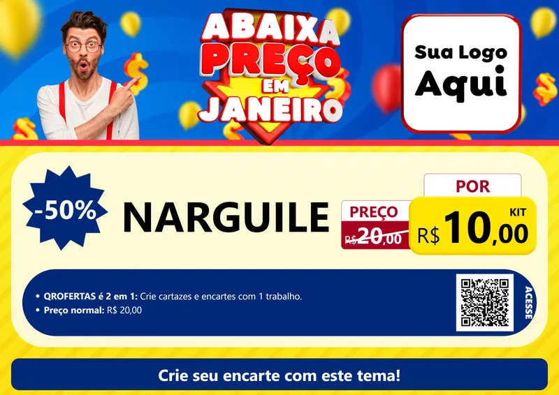 Modelo de Cartaz para Cartaz A4 Horizontal com o tema Abaixa Preço em Janeiro para Tabacaria