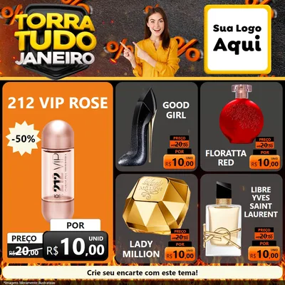 Modelo de Rede Social para Feed Facebook com o tema Torra Tudo Janeiro para Perfumes