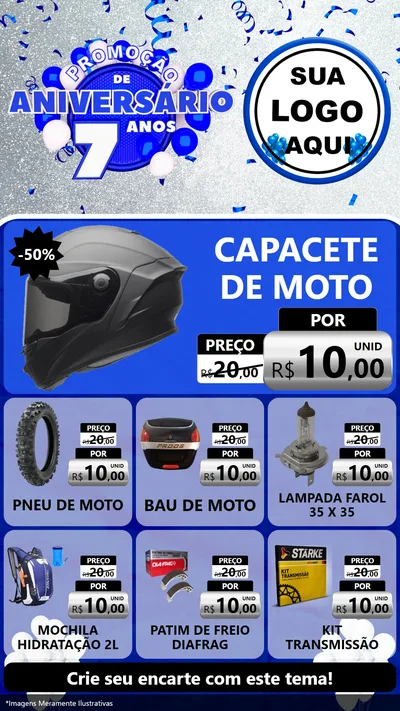 Modelo de Rede Social para Stories com o tema Promoção de Aniversário - 7 Anos para Moto peças