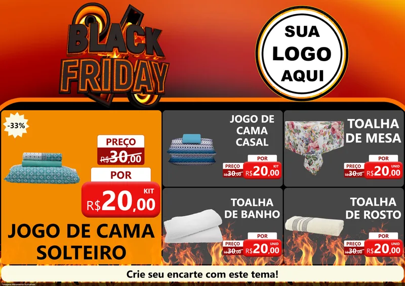 Modelo de Encarte para Encarte A4 Horizontal com o tema Black Friday para Cama, Mesa e Banho