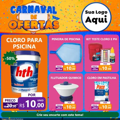 Modelo de Rede Social para Feed Facebook com o tema Carnaval de Ofertas para Produtos para Piscina