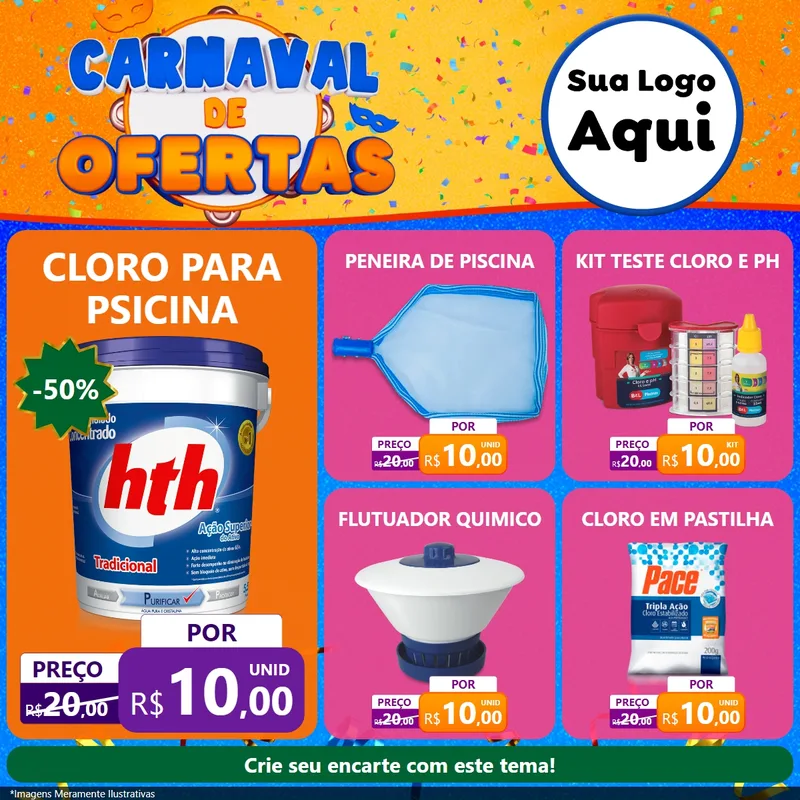 Modelo de Rede Social para Feed Facebook com o tema Carnaval de Ofertas para Produtos para Piscina