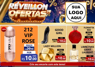 Modelo de Encarte para Encarte A4 Horizontal com o tema Réveillon de Ofertas para Perfumes