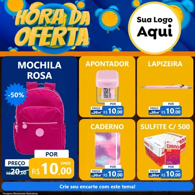 Modelo de Rede Social para Feed Facebook com o tema Hora da Oferta para Papelaria