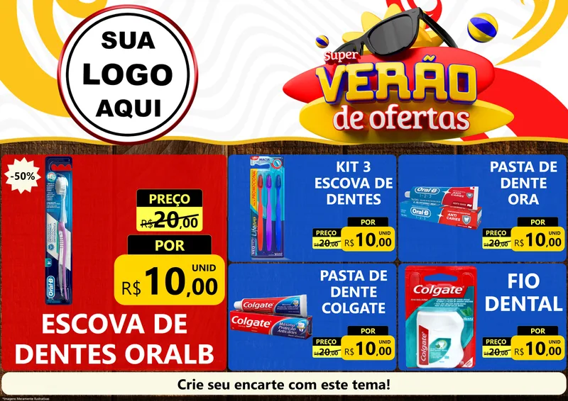 Modelo de Encarte para Encarte A4 Horizontal com o tema Super Verão de Ofertas para Higiene Pessoal