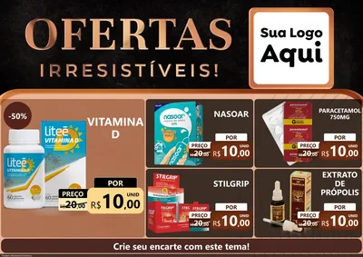 Modelo de Encarte para Encarte A4 Horizontal com o tema Ofertas Irresistíveis! para Farmácia