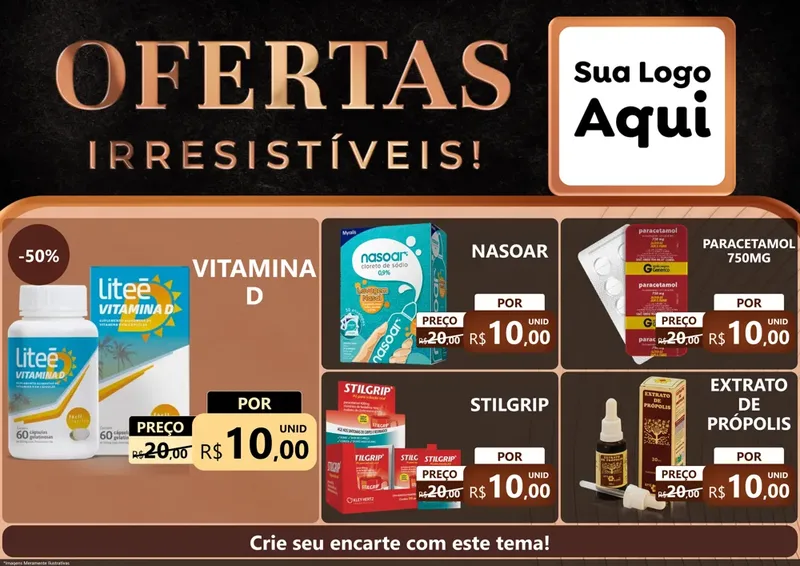 Modelo de Encarte para Encarte A4 Horizontal com o tema Ofertas Irresistíveis! para Farmácia