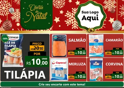 Modelo de Encarte para Encarte A4 Horizontal com o tema Natal de Ofertas para Peixaria