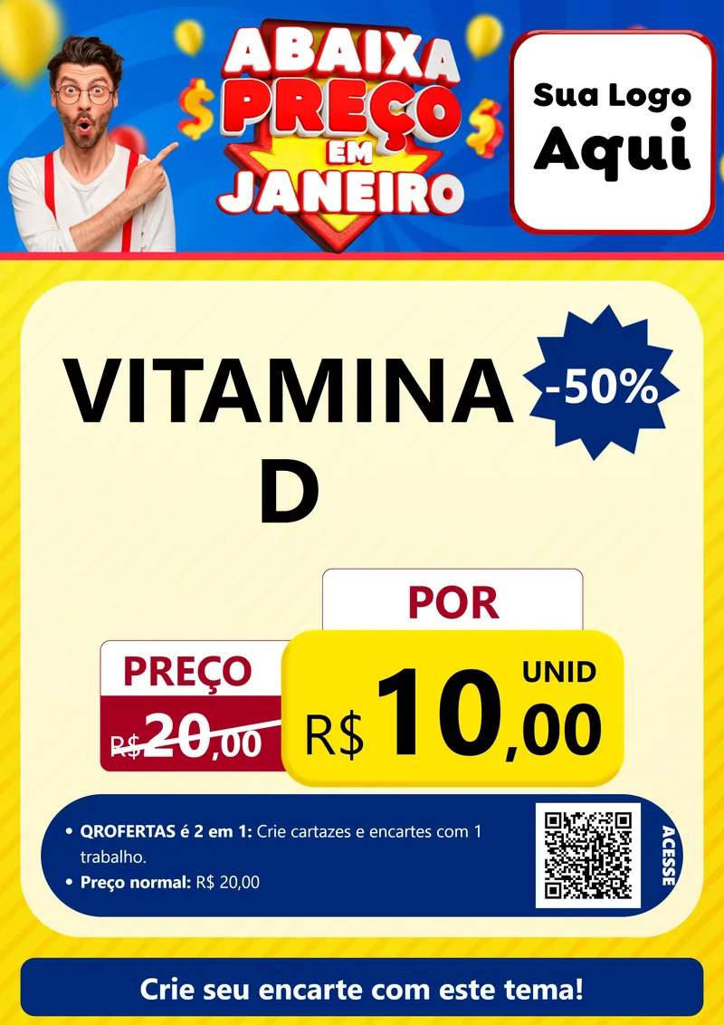 Modelo de Cartaz para Cartaz A4 Vertical com o tema Abaixa Preço em Janeiro para Farmácia