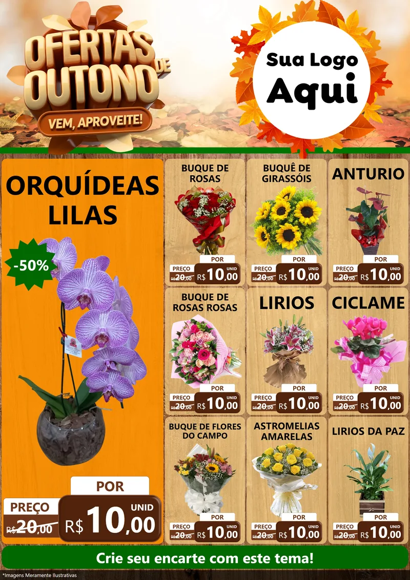 Modelo de Encarte para Encarte A4 Vertical com o tema Ofertas de Outono - Vem, Aproveite! para Floricultura e jardim