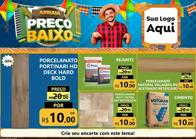 Modelo de Encarte para Encarte A4 Horizontal com o tema Arraiá de Preço Baixo - Junina para Pisos e revestimentos