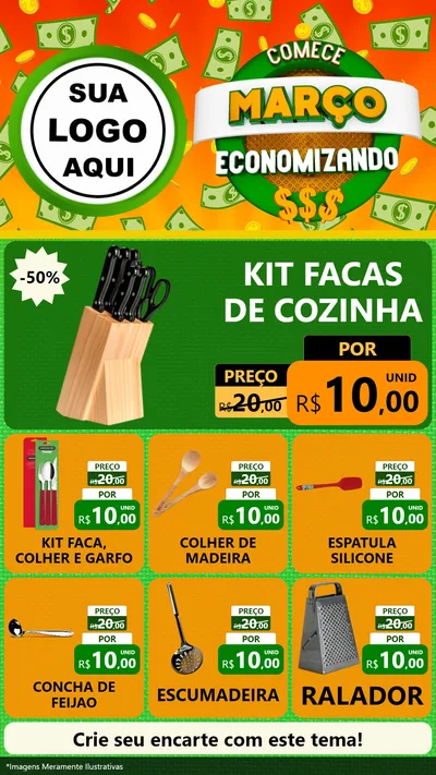 Modelo de Rede Social para Stories com o tema Comece Março Economizando para Utilidades Domésticas