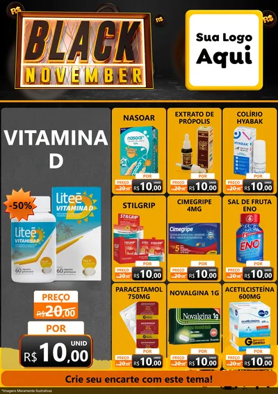 Modelo de Encarte para Encarte A4 Vertical com o tema Black November para Farmácia