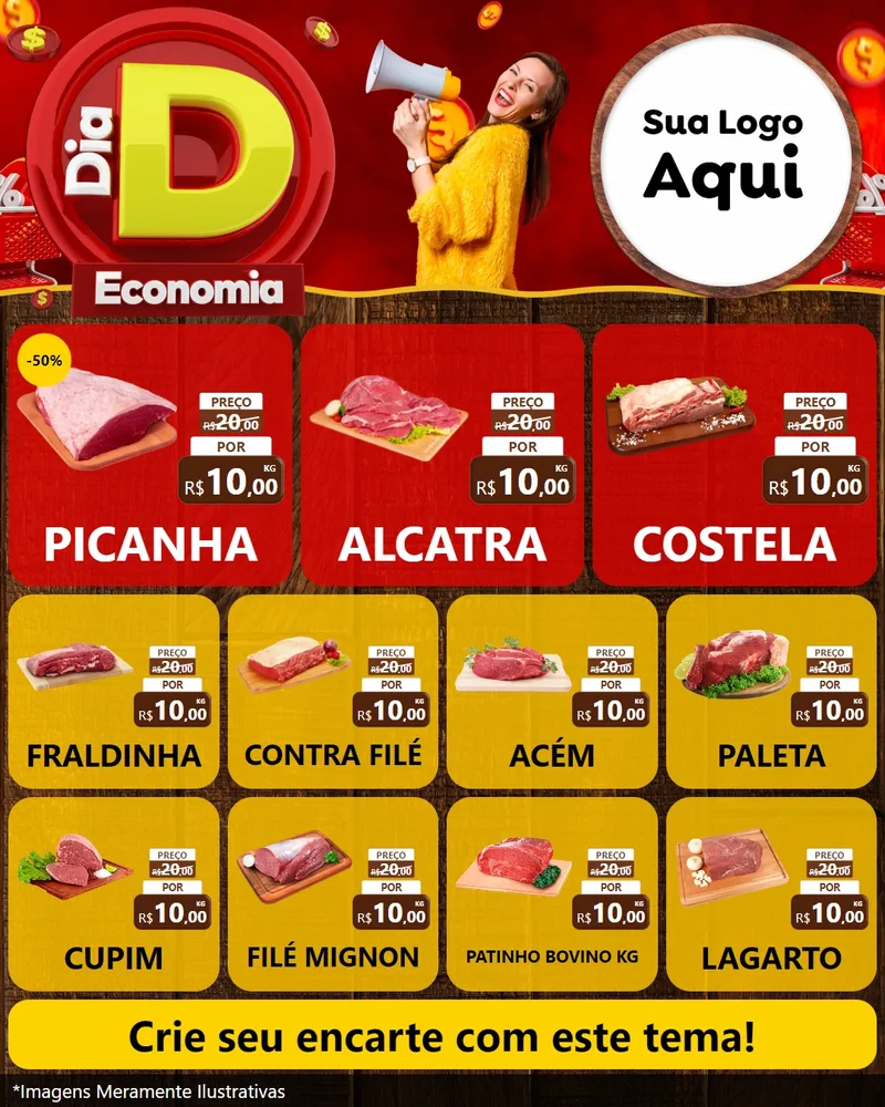 Modelo de Rede Social para Feed Instagram com o tema Dia D Economia para Açougue