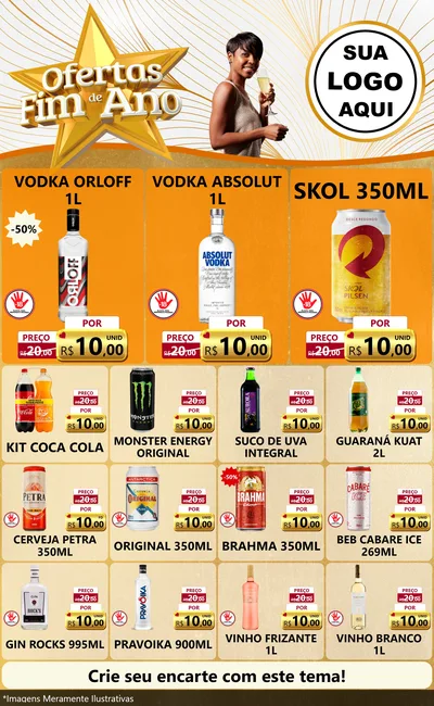 Modelo de Encarte para Encarte Grande com o tema Ofertas Fim de Ano para Distribuidora de bebidas