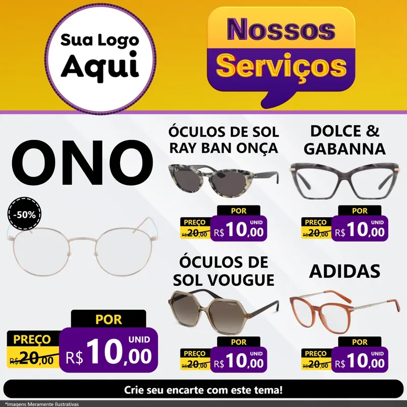 Modelo de Rede Social para Feed Facebook com o tema Nossos Serviços para Óticas