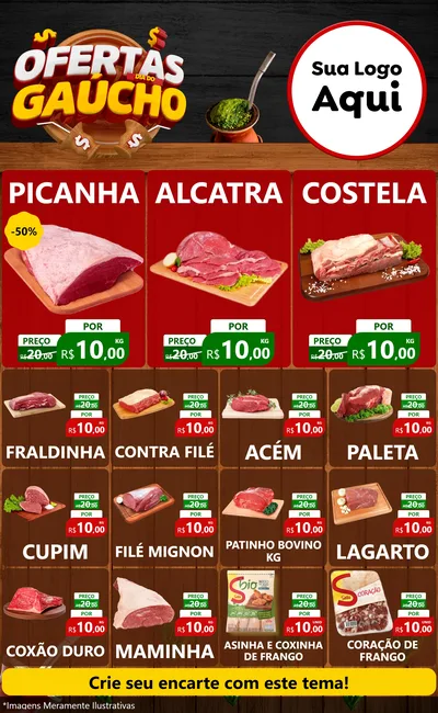 Modelo de Encarte para Encarte Grande com o tema Ofertas Dia do Gaúcho para Açougue