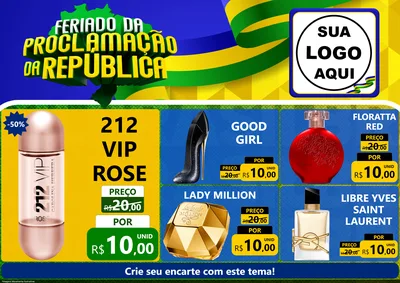Modelo de Encarte para Encarte A4 Horizontal com o tema Feriado da Proclamação da República para Perfumes