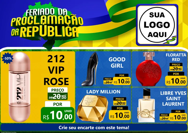 Modelo de Encarte para Encarte A4 Horizontal com o tema Feriado da Proclamação da República para Perfumes