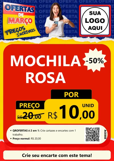 Modelo de Cartaz para Cartaz A4 Vertical com o tema Ofertas de Março - Preços Incríveis para Papelaria
