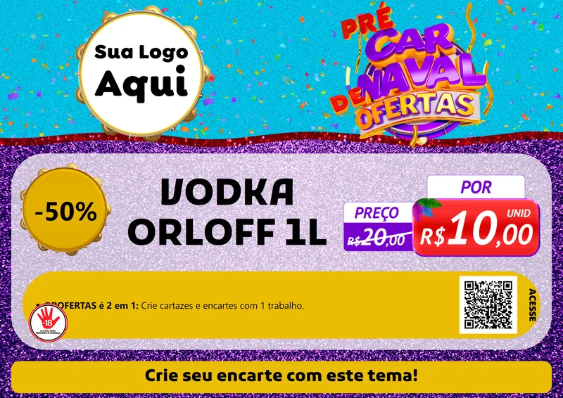 Modelo de Cartaz para Cartaz A4 Horizontal com o tema Pré Carnaval de Ofertas para Distribuidora de bebidas