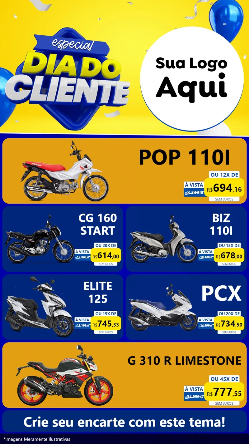 Modelo de TV para TV Vertical com o tema Especial Dia do Cliente para Concessionaria de Motos