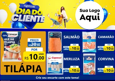 Modelo de Encarte para Encarte A4 Horizontal com o tema Especial Dia do Cliente para Peixaria