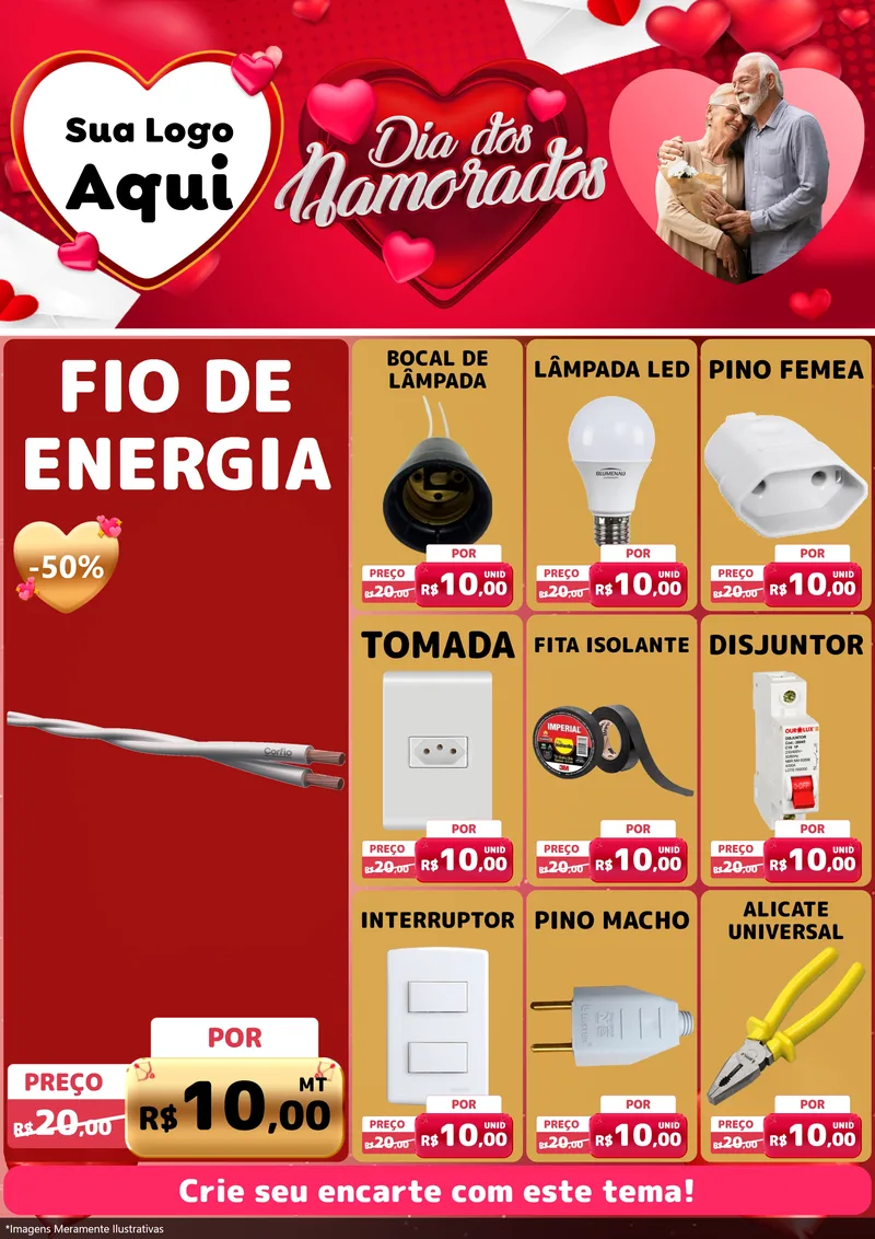 Modelo de Encarte para Encarte A4 Vertical com o tema Dia Dos Namorados para Materiais Elétricos