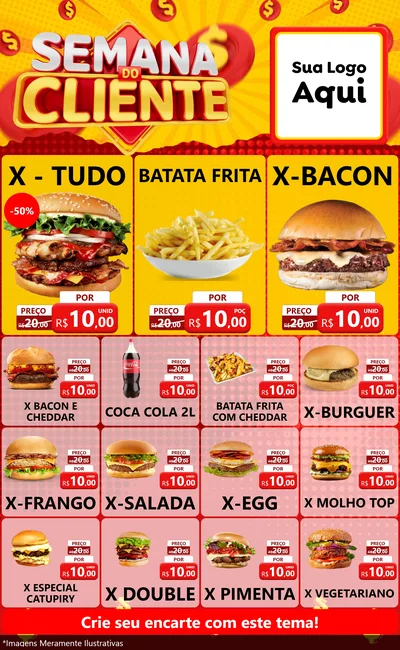 Modelo de Encarte para Encarte Grande com o tema Semana do Cliente para Hamburgueria