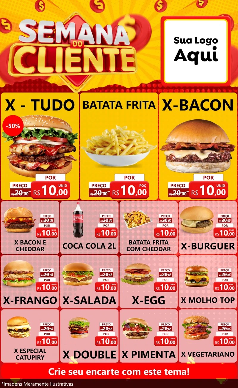 Modelo de Encarte para Encarte Grande com o tema Semana do Cliente para Hamburgueria