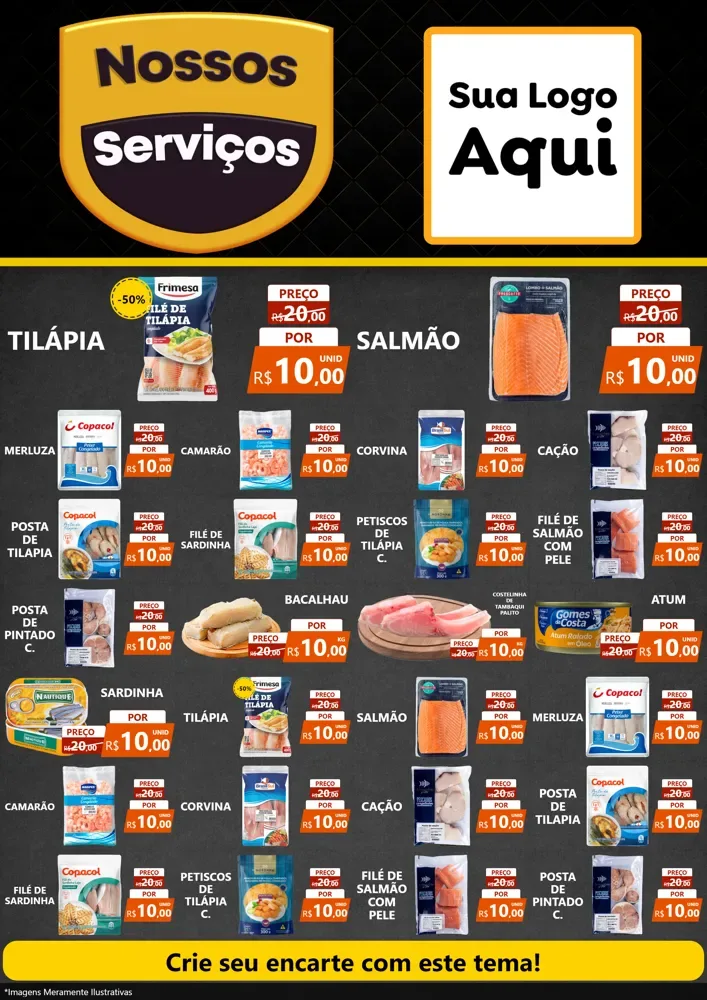 Modelo de Encarte para Encarte A4 Vertical com o tema Nossos Serviços para Peixaria