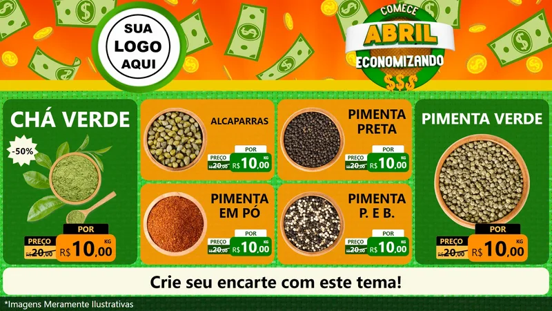 Modelo de TV para TV Horizontal com o tema Comece Abril Economizando para Produtos Naturais