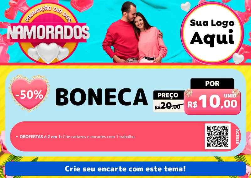 Modelo de Cartaz para Cartaz A4 Horizontal com o tema Promoção Dia dos Namorados para Brinquedos