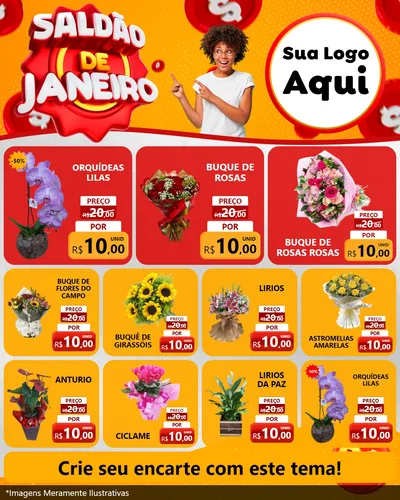 Modelo de Rede Social para Feed Instagram com o tema Saldão de Janeiro para Floricultura e jardim