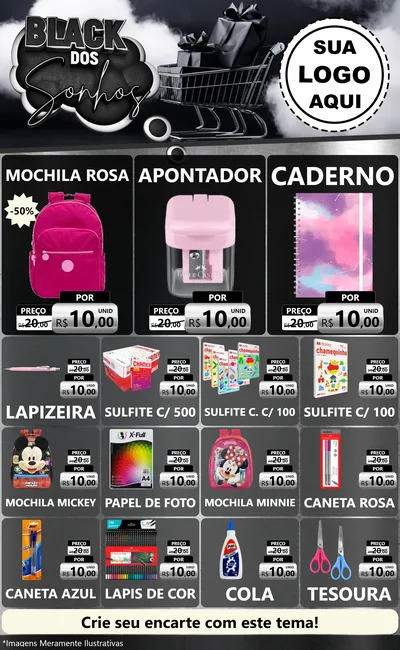 Modelo de Encarte para Encarte Grande com o tema Black dos Sonhos para Papelaria