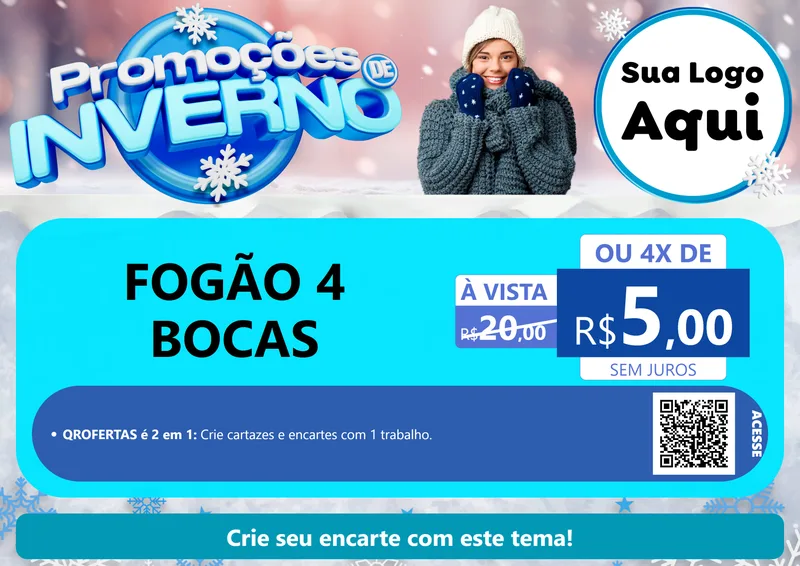 Modelo de Cartaz para Cartaz A4 Horizontal com o tema Promoções de Inverno para Móveis e Eletro