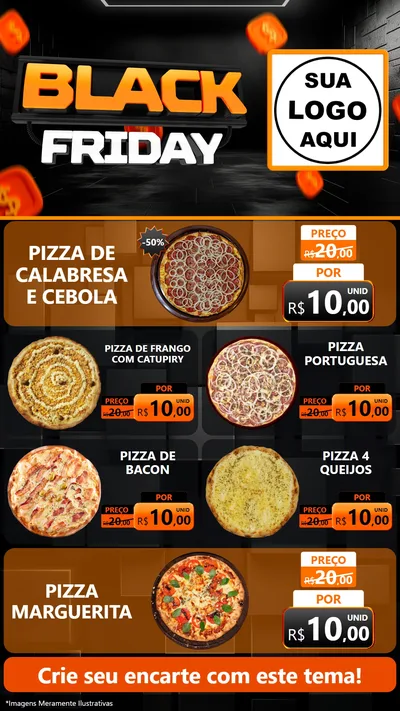Modelo de TV para TV Vertical com o tema Black Friday para Pizzaria