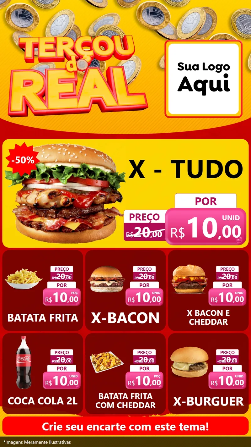 Modelo de Rede Social para Stories com o tema Terçou do Real para Hamburgueria