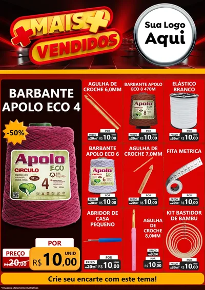 Modelo de Encarte para Encarte A4 Vertical com o tema Mais Vendidos para Armarinho e Aviamentos