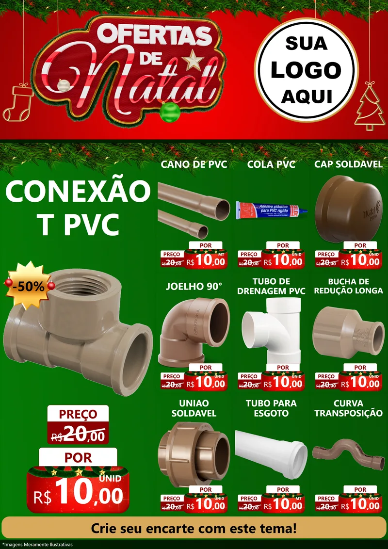 Modelo de Encarte para Encarte A4 Vertical com o tema Ofertas de Natal para Tubos e conexões