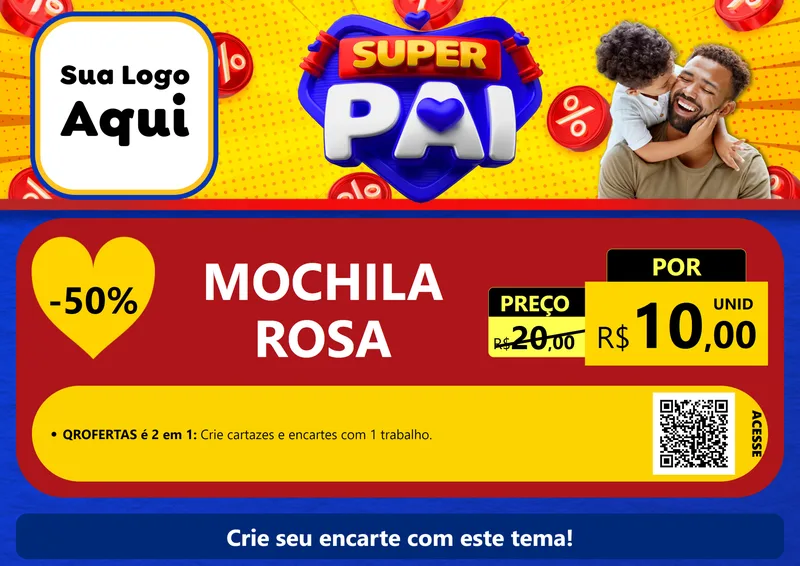 Modelo de Cartaz para Cartaz A4 Horizontal com o tema Super Pai para Papelaria