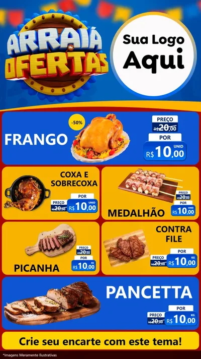 Modelo de TV para TV Vertical com o tema Arraiá de Ofertas - Junina para Assados