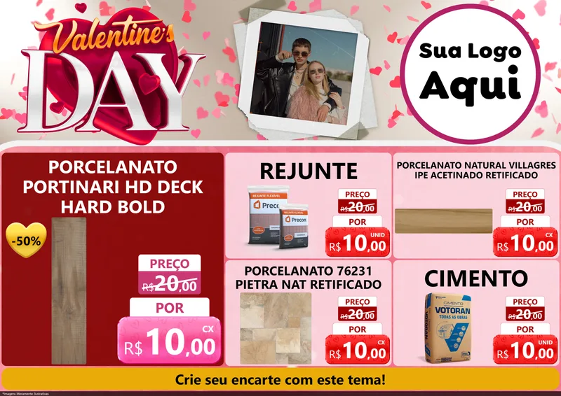 Modelo de Encarte para Encarte A4 Horizontal com o tema Valentine's Day para Pisos e revestimentos