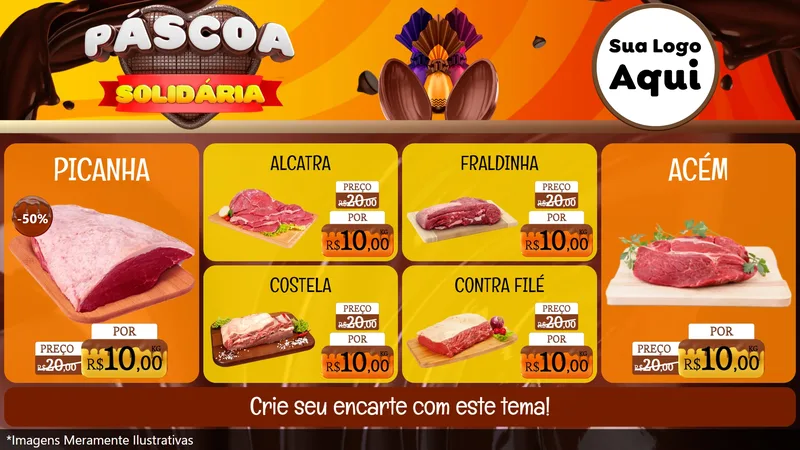 Modelo de TV para TV Horizontal com o tema Páscoa Solidária para Açougue