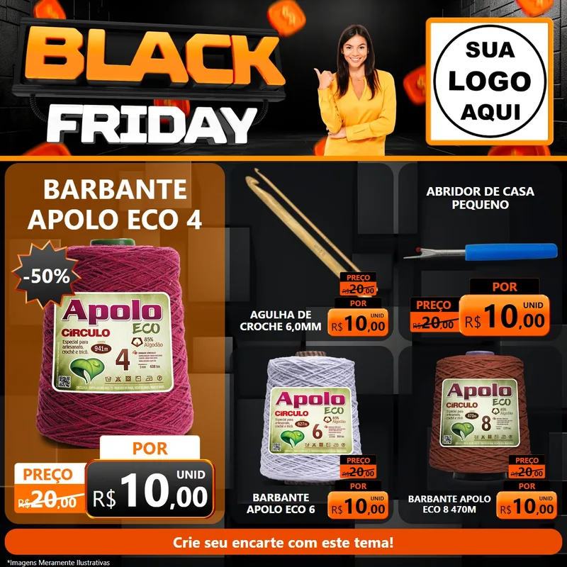 Modelo de Rede Social para Feed Facebook com o tema Black Friday para Armarinho e Aviamentos